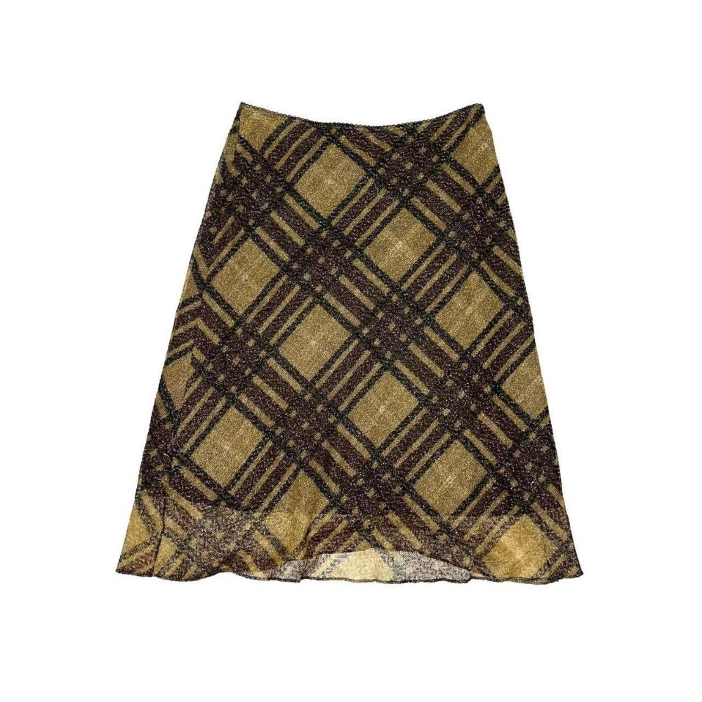 Gold & Cream Vintage Mesh Metallic Midi Skirt